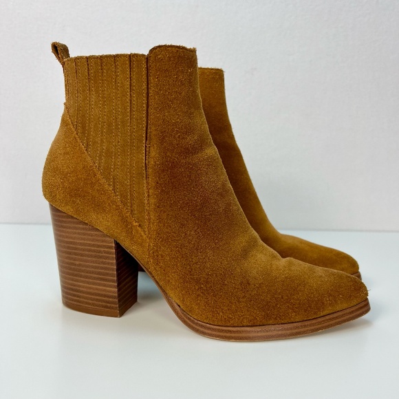 Marc Fisher Suede Ankle Boots Alva Brown Cognac Women’s 9 M High Heeled Booties - Picture 1 of 16